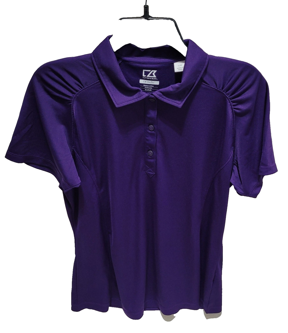 Cutter & Buck Polo Shirt Womens Large Purple CB DryTec Golf Performance Athletic